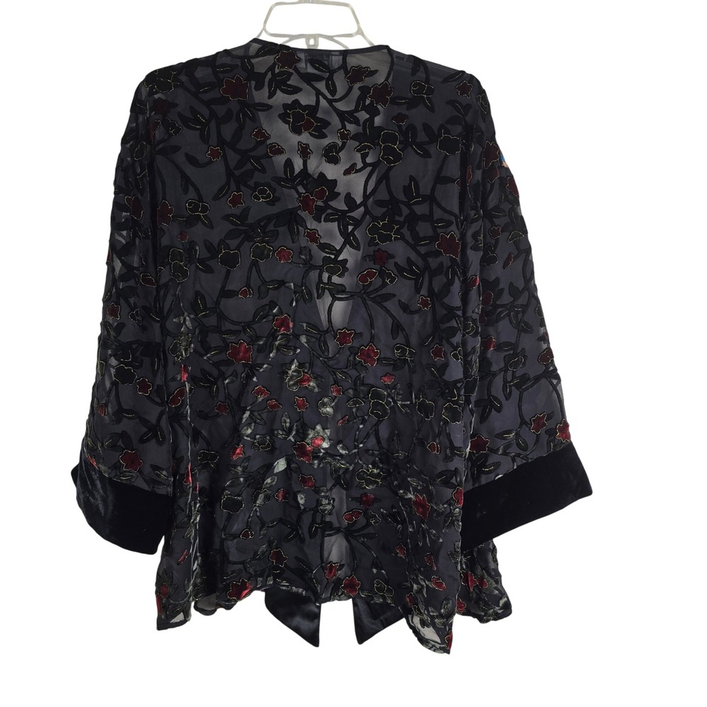 Aris A. Silk Blend Velvet Devore Kimono Cardigan Butterfly Floral 1XL Plus Size - Picture 3 of 10
